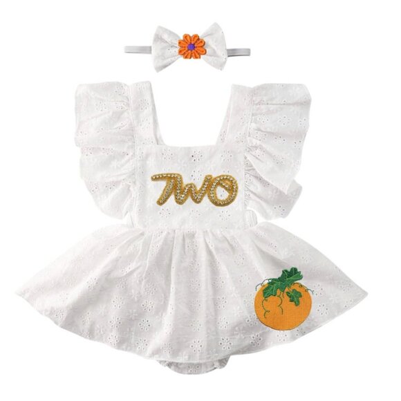 Pumpkin Dress Thanksgiving Second Birthday Pumpkin Romper Clothes outfit Fall